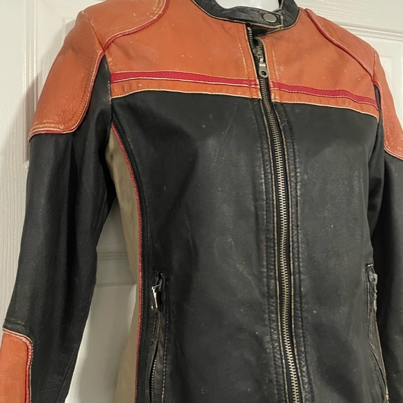 Vintage Oscar Leopold distressed leather biker jacket size XS - Picture 2 of 5